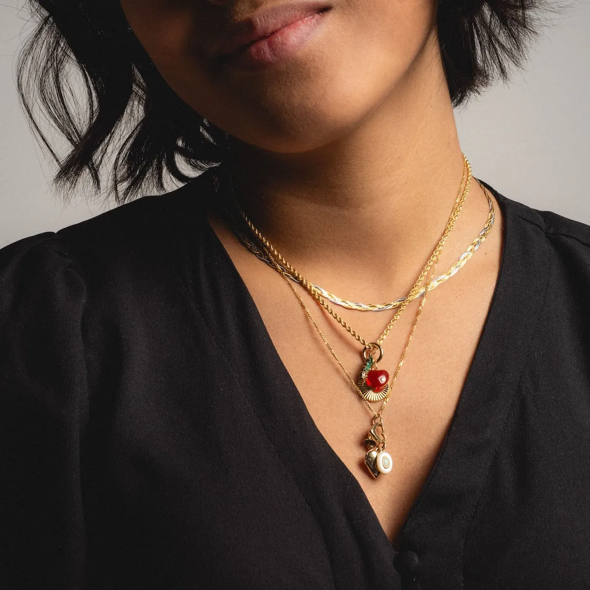 Solid Gold Mixed Metal Braided Necklace