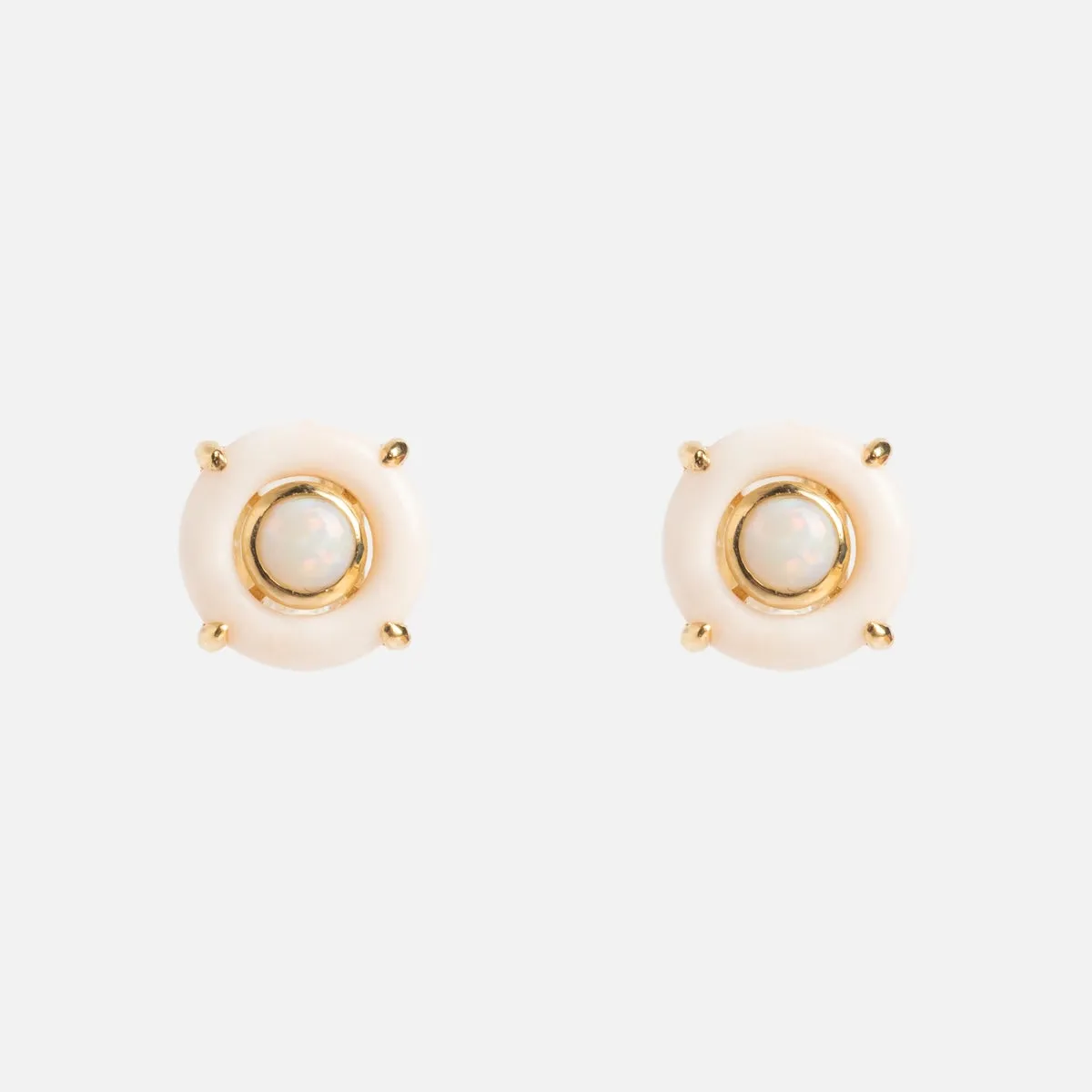 Solid Gold Modern Pink Opal Studs