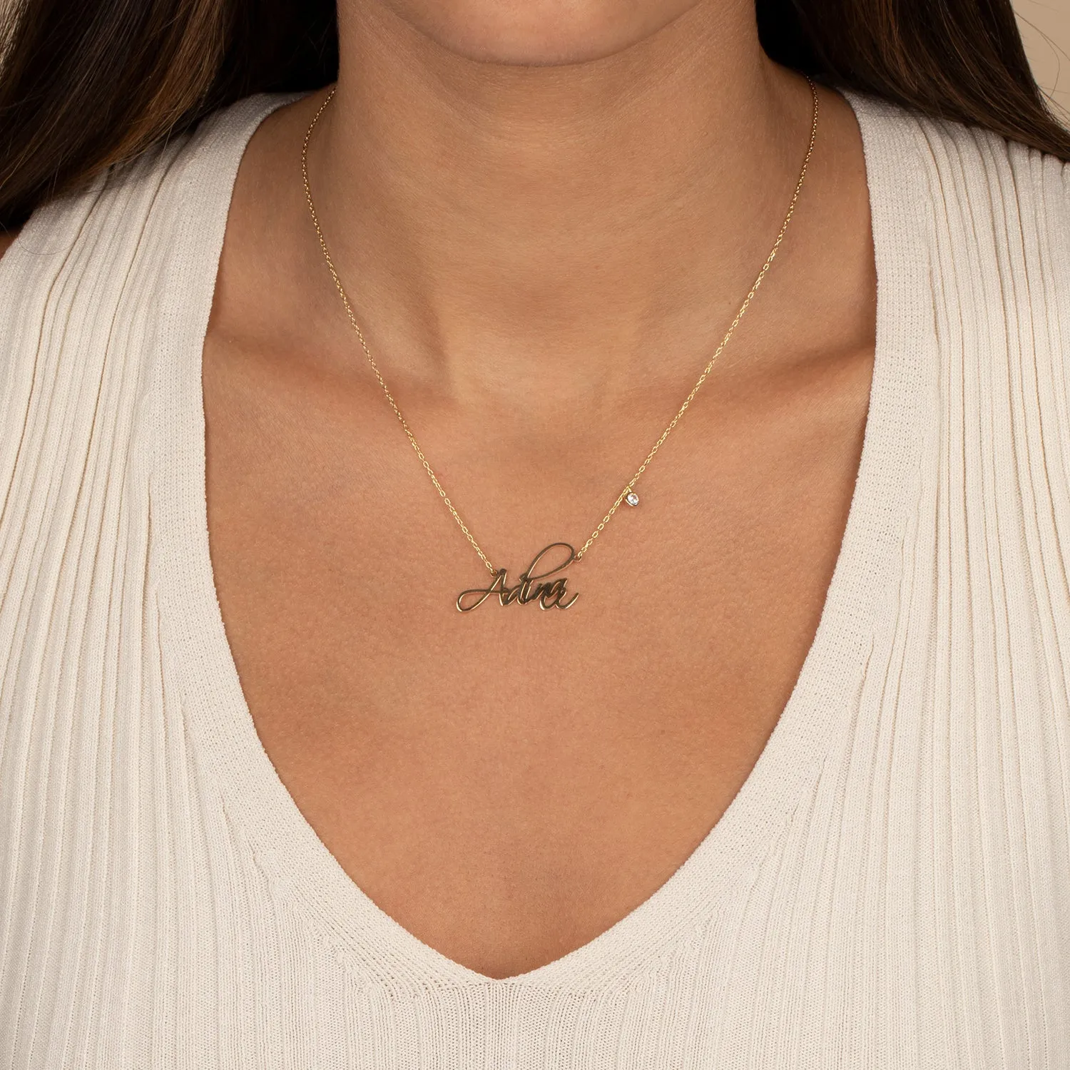 Solid Script Name X CZ Bezel Necklace