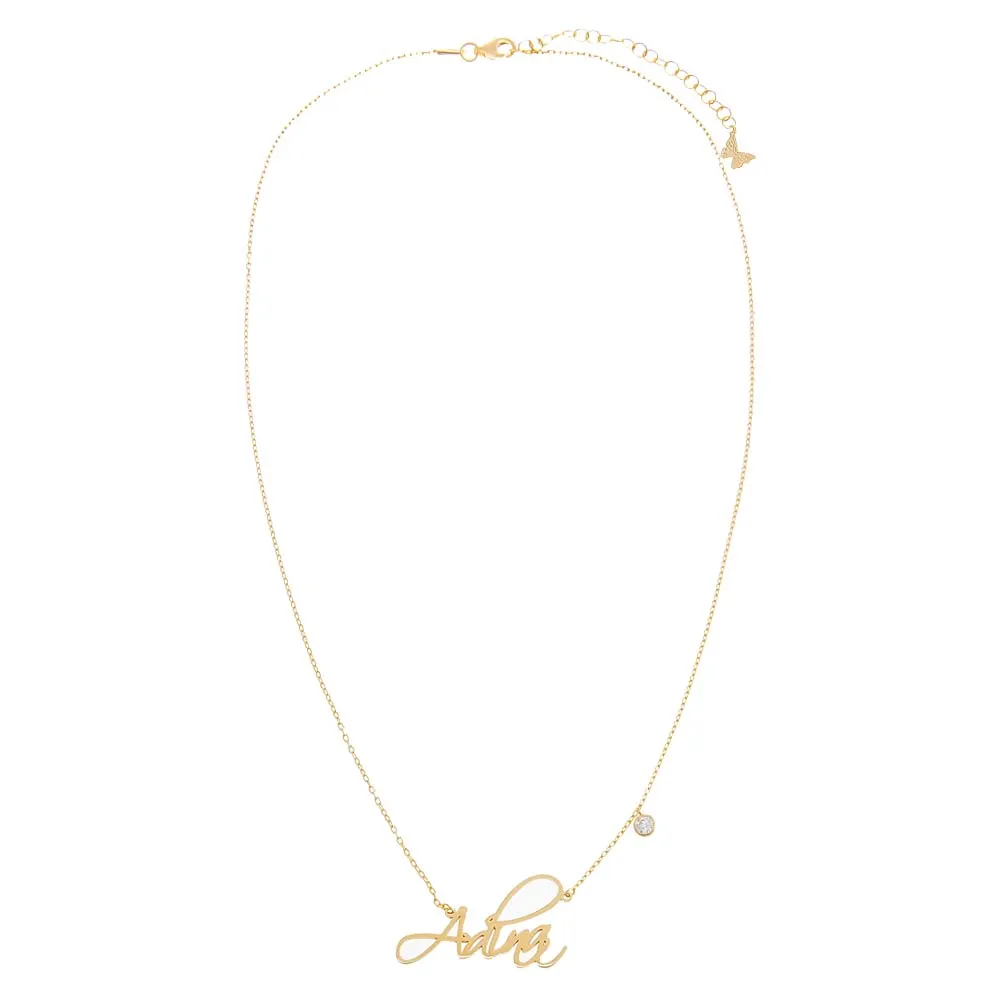 Solid Script Name X CZ Bezel Necklace