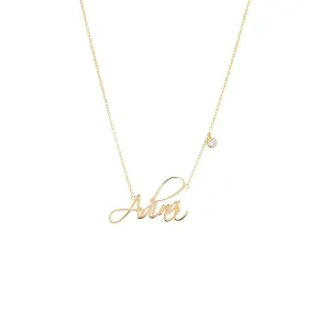 Solid Script Name X CZ Bezel Necklace