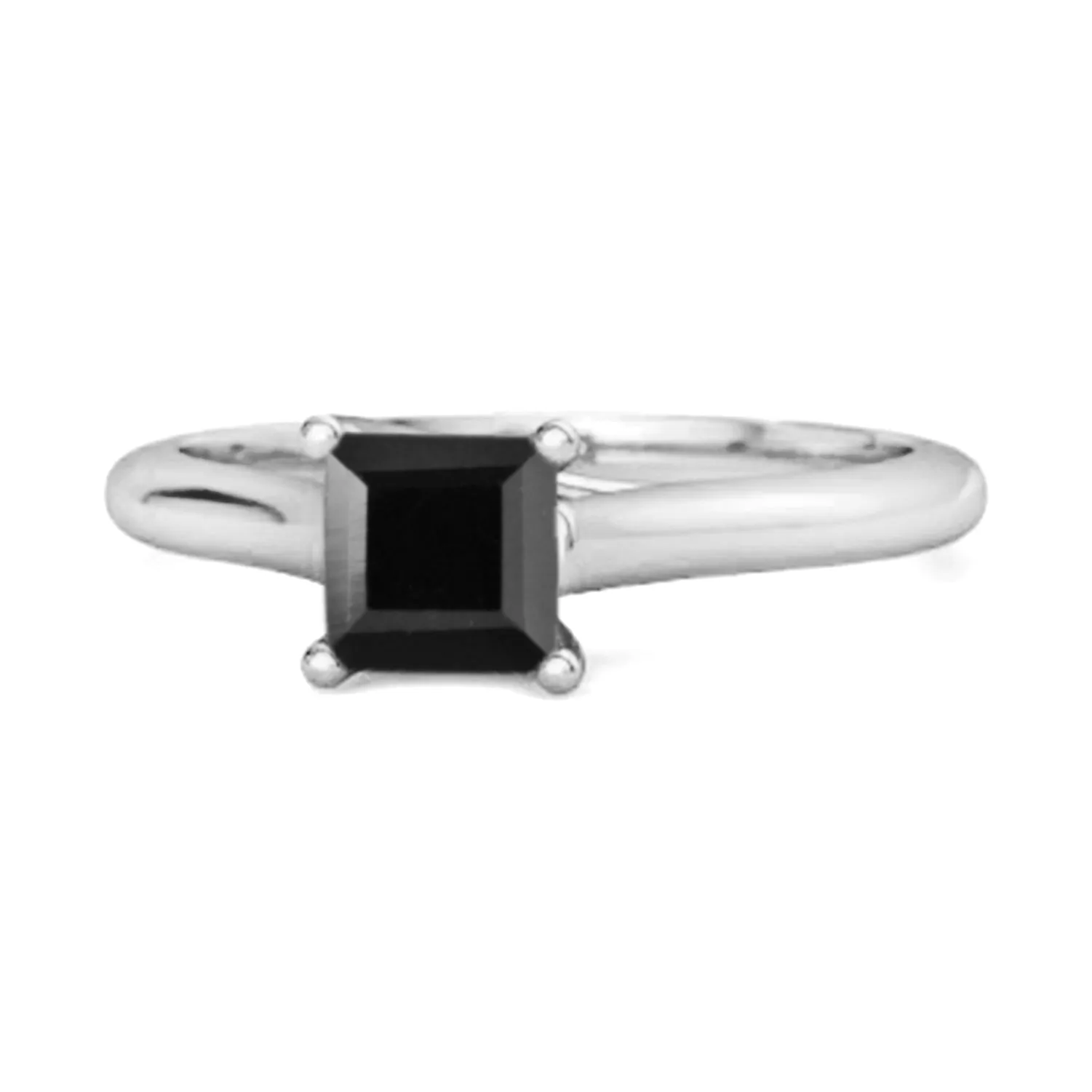 Solitaire Square Cut Black Spinel 925 Sterling Silver Promise Ring