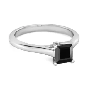 Solitaire Square Cut Black Spinel 925 Sterling Silver Promise Ring