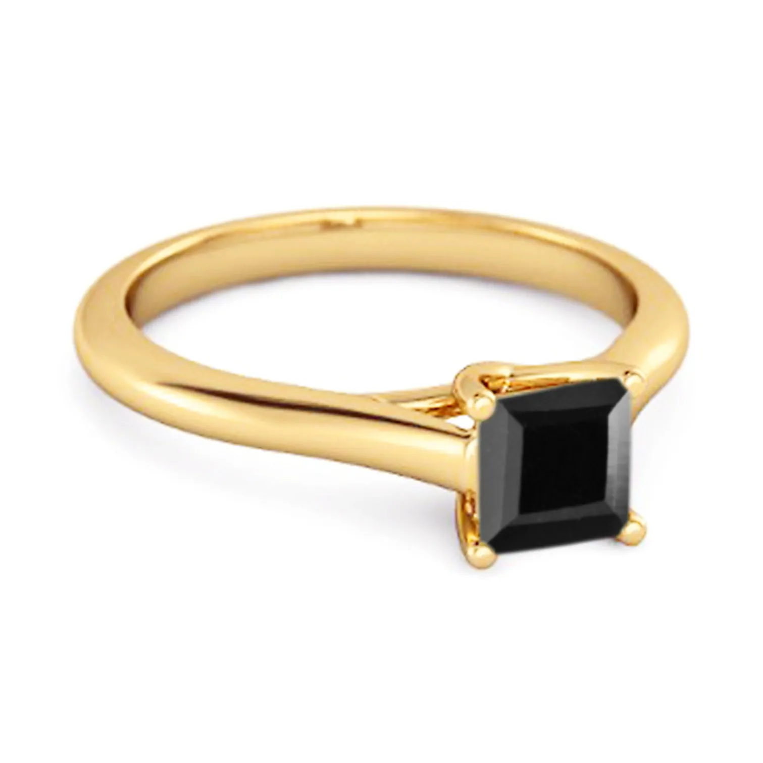 Solitaire Square Cut Black Spinel 925 Sterling Silver Promise Ring