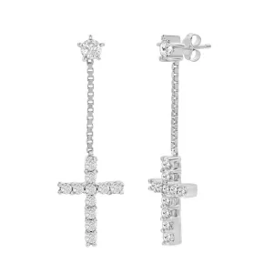 Sparkle Cross Chain Drop Earrings