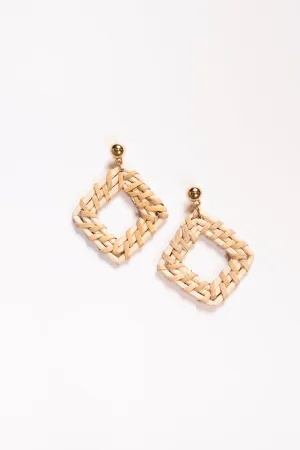 Square Raffia Earrings in Natural