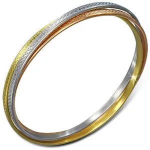 Stainless Steel Gold-Tone Silver-Tone Interlocked Bangle Bracelet Set