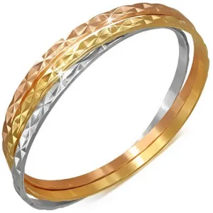 Stainless Steel Tri-Tone Interlocked Womens Three Bangle Bracelet Set