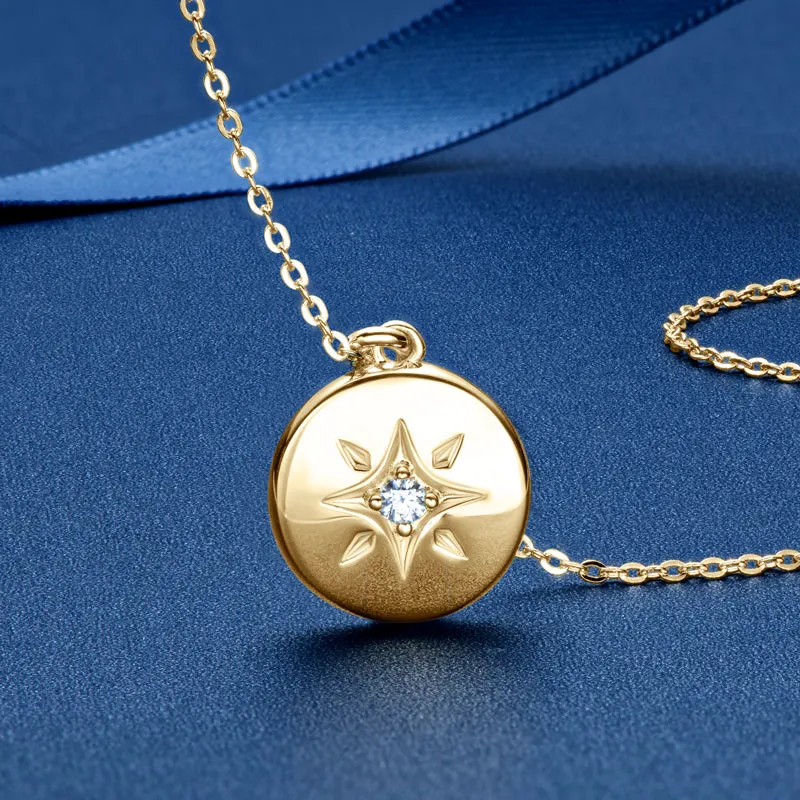 Star 0.06ct Round Cut Moissanite Disc Pendant Necklace
