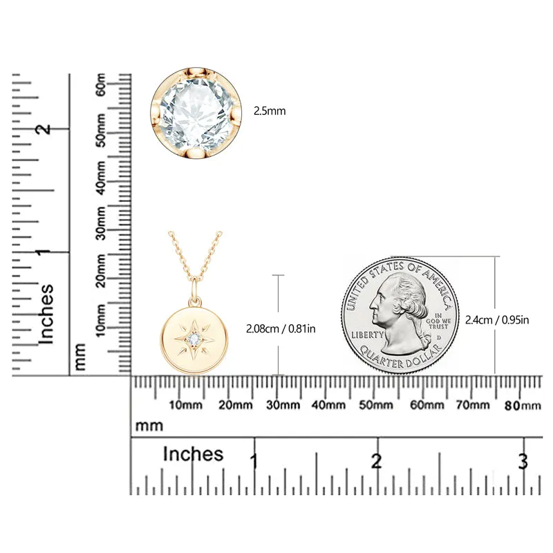 Star 0.06ct Round Cut Moissanite Disc Pendant Necklace