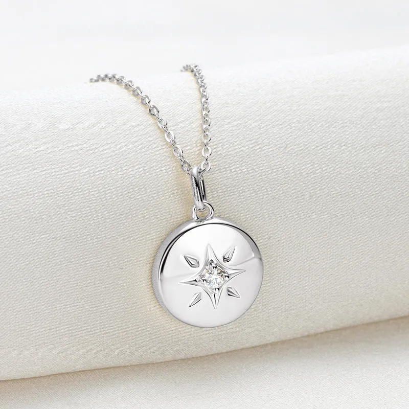 Star 0.06ct Round Cut Moissanite Disc Pendant Necklace