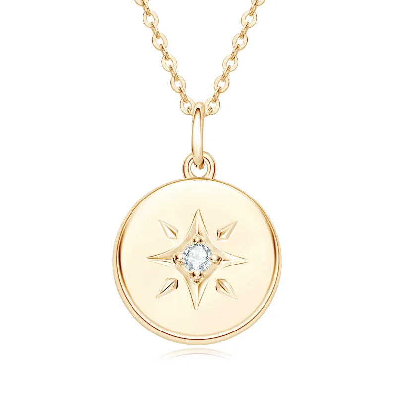 Star 0.06ct Round Cut Moissanite Disc Pendant Necklace