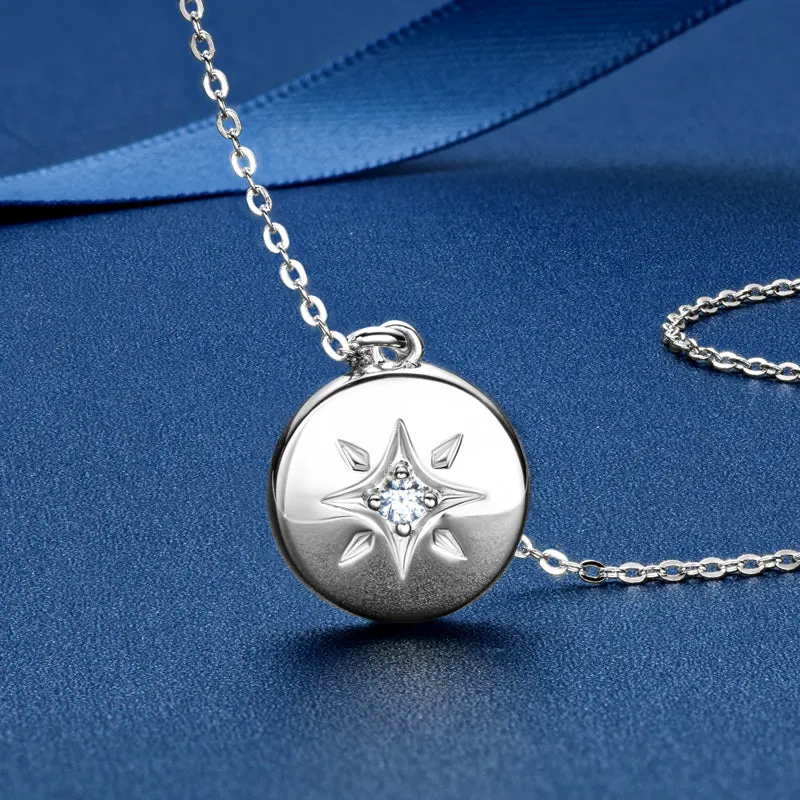 Star 0.06ct Round Cut Moissanite Disc Pendant Necklace