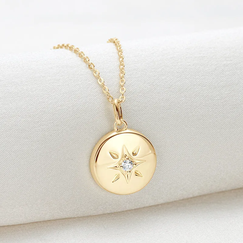 Star 0.06ct Round Cut Moissanite Disc Pendant Necklace