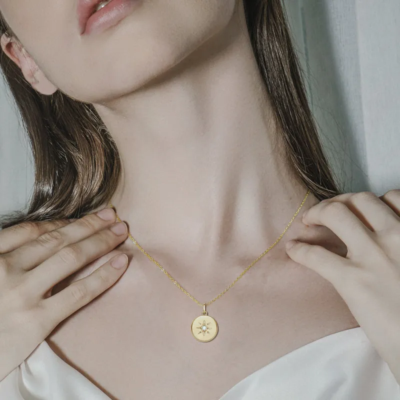 Star 0.06ct Round Cut Moissanite Disc Pendant Necklace