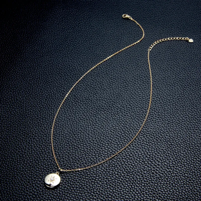 Star 0.06ct Round Cut Moissanite Disc Pendant Necklace
