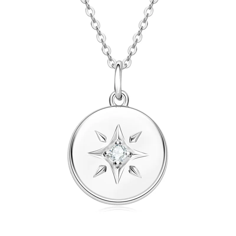 Star 0.06ct Round Cut Moissanite Disc Pendant Necklace