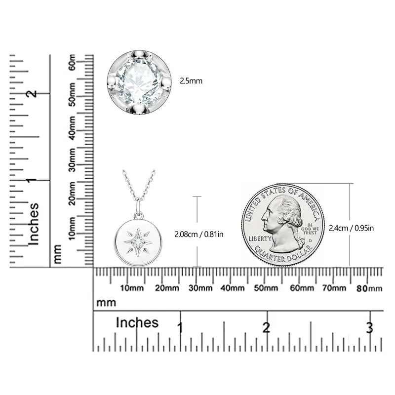 Star 0.06ct Round Cut Moissanite Disc Pendant Necklace
