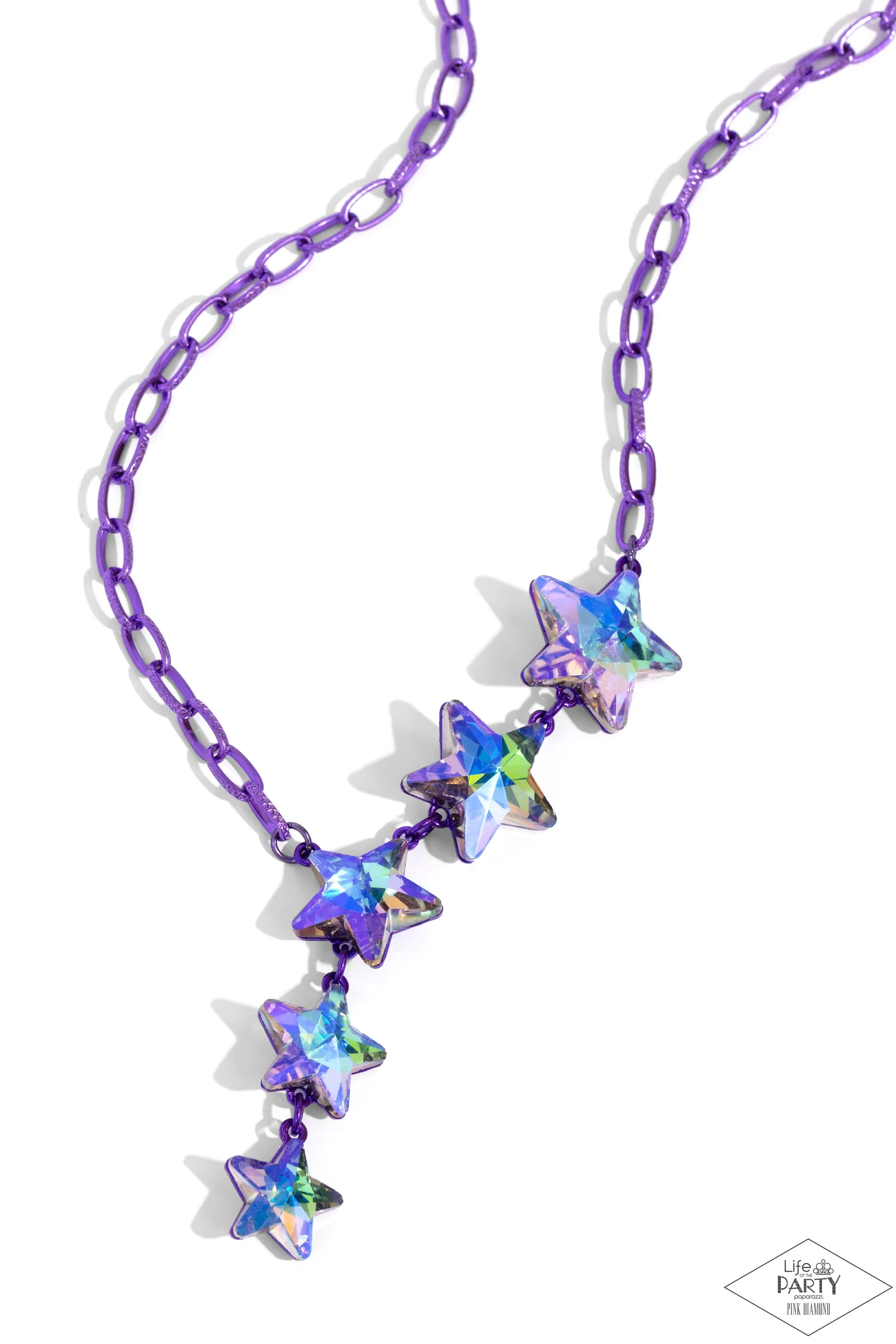Star-Crossed Sparkle - Purple - Metallic Chain Oil Spill Star Gem Paparazzi Short Necklace - Pink Diamond Exclusive