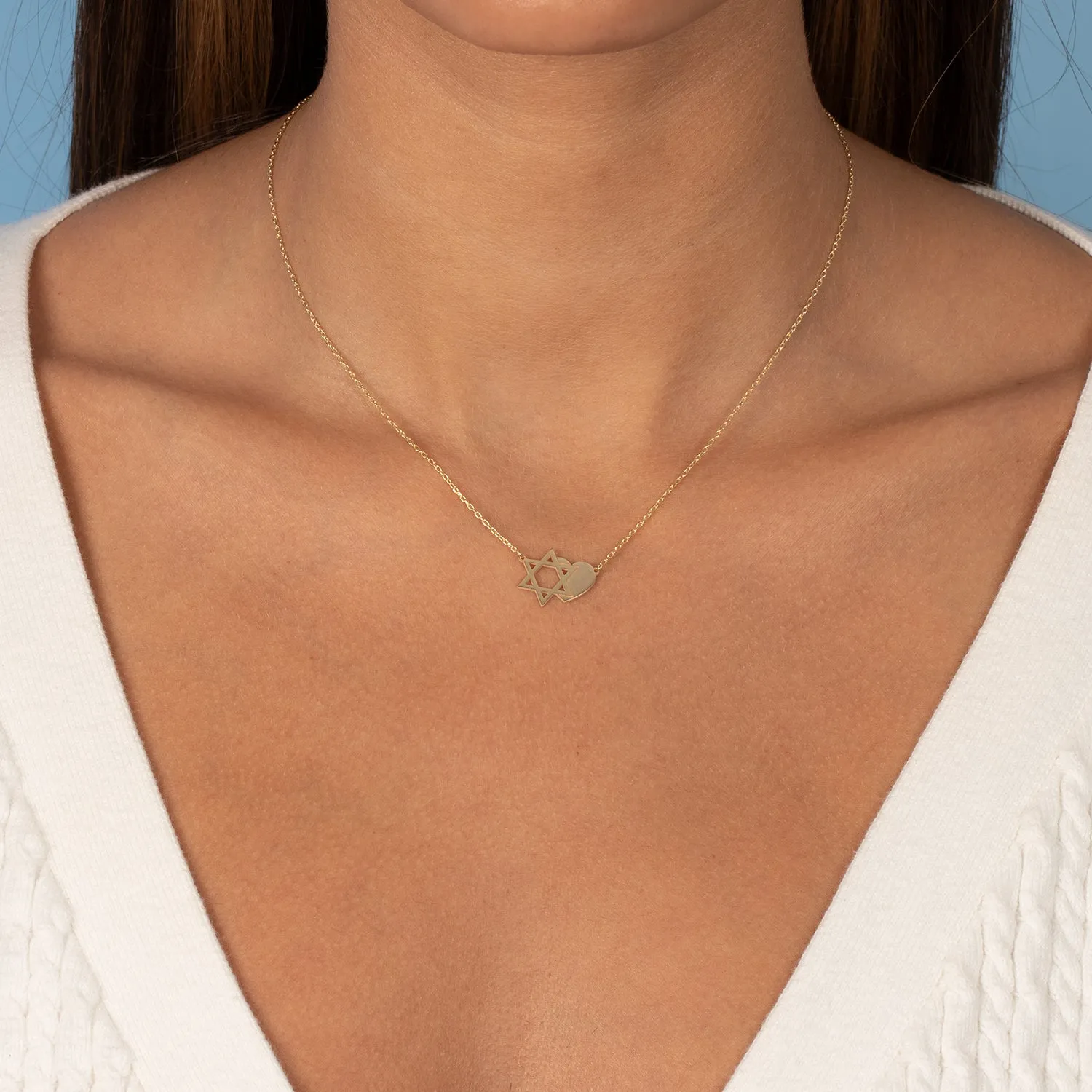 Star Of David X Heart Pendant Necklace 14K