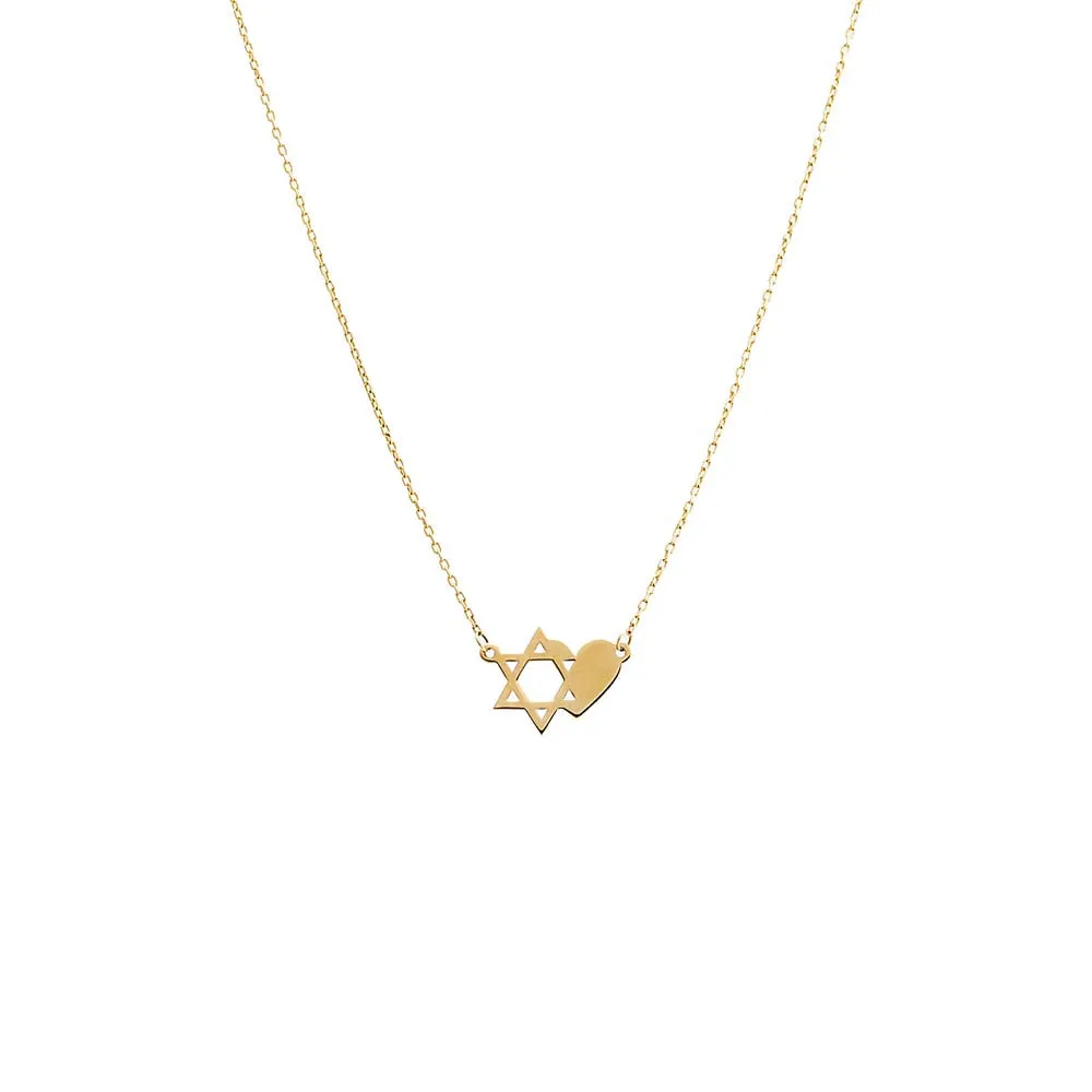 Star Of David X Heart Pendant Necklace 14K