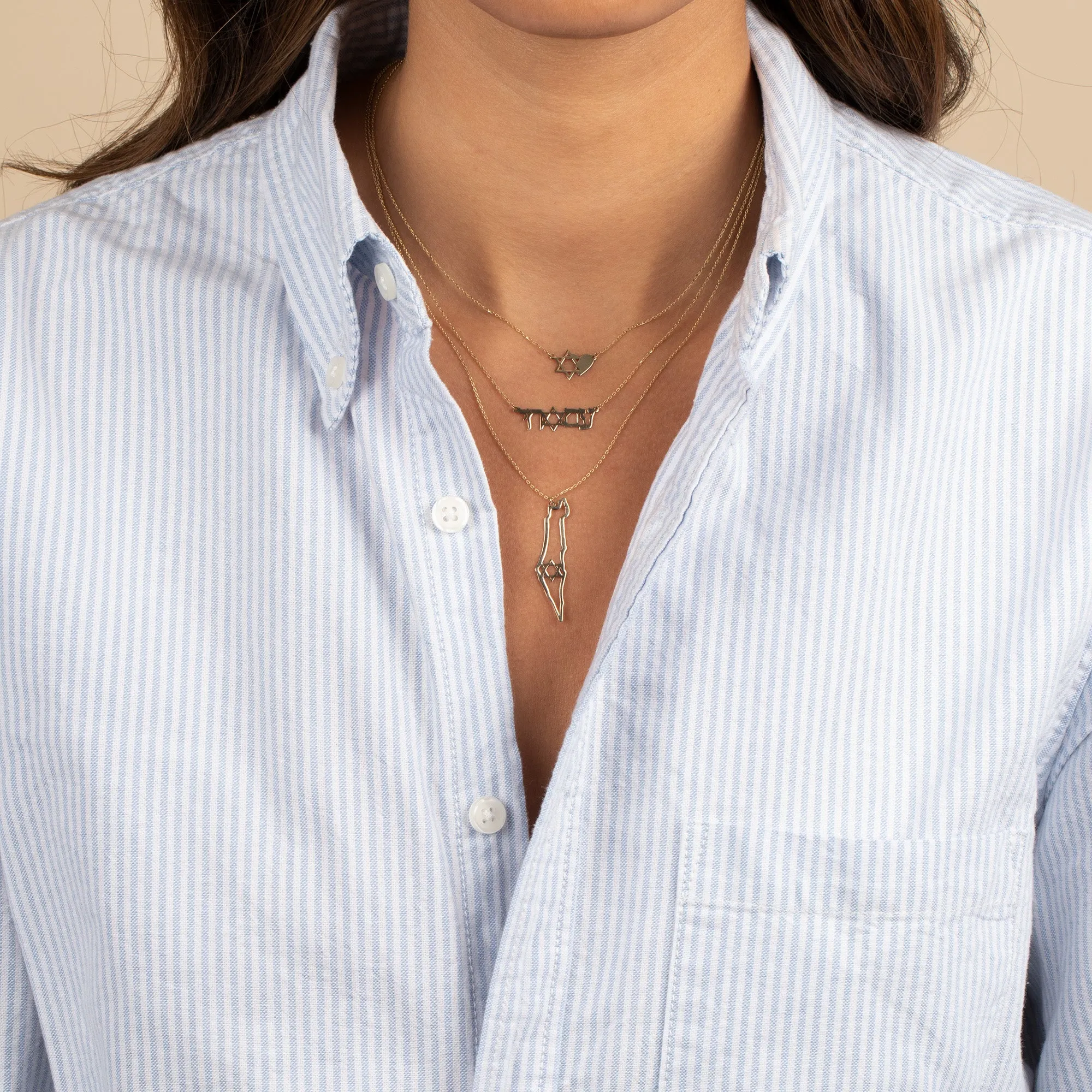 Star Of David X Heart Pendant Necklace 14K