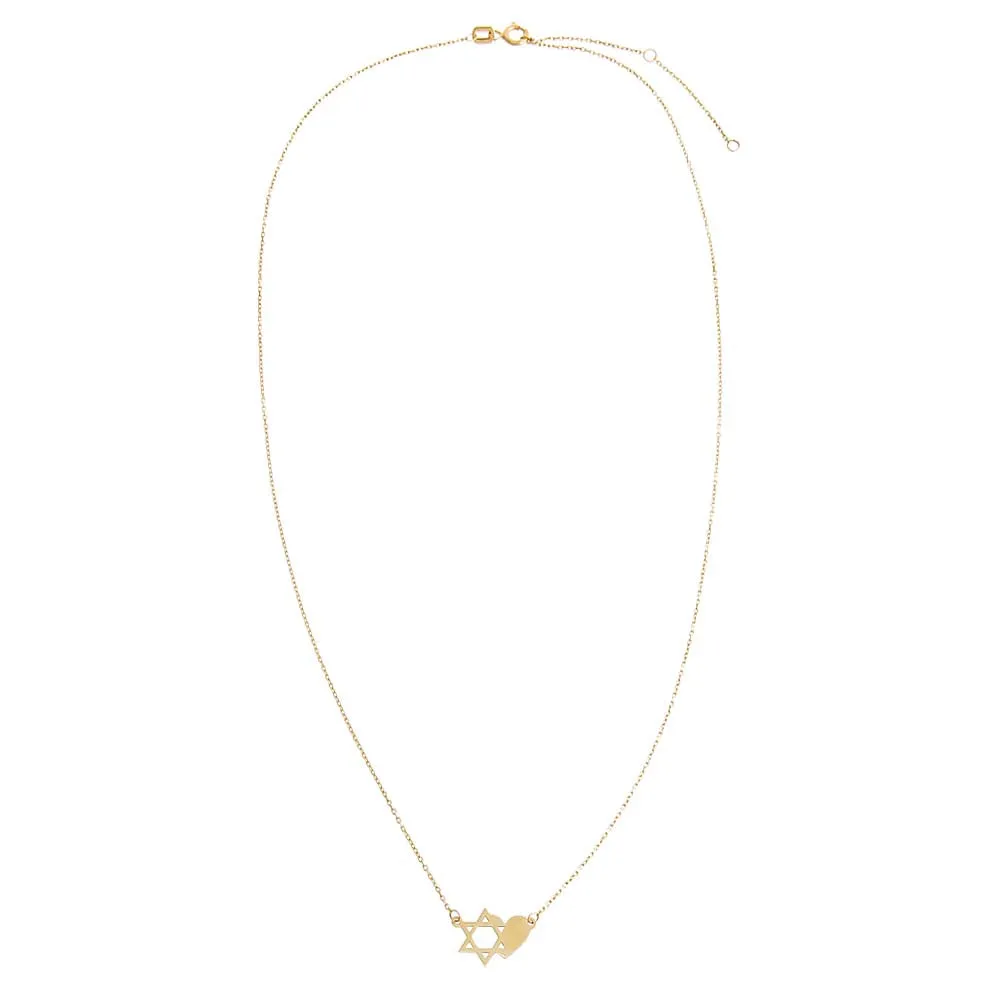 Star Of David X Heart Pendant Necklace 14K