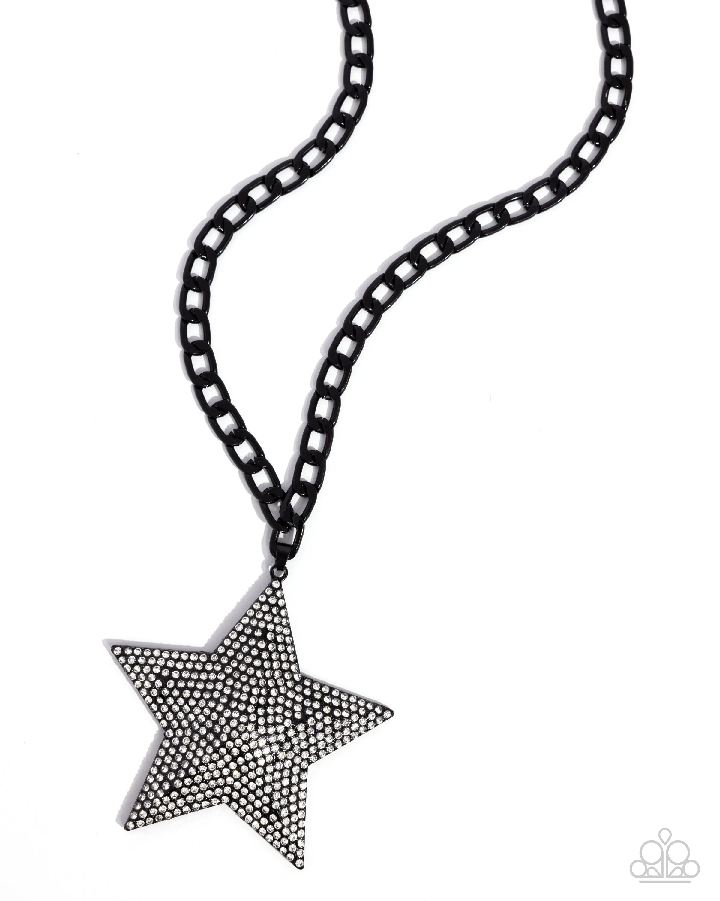 Stellar Selfie - Black - White Rhinestone Star Paparazzi Short Necklace - 2024 Dare to Dream Convention Exclusive