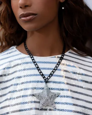 Stellar Selfie - Black - White Rhinestone Star Paparazzi Short Necklace - 2024 Dare to Dream Convention Exclusive