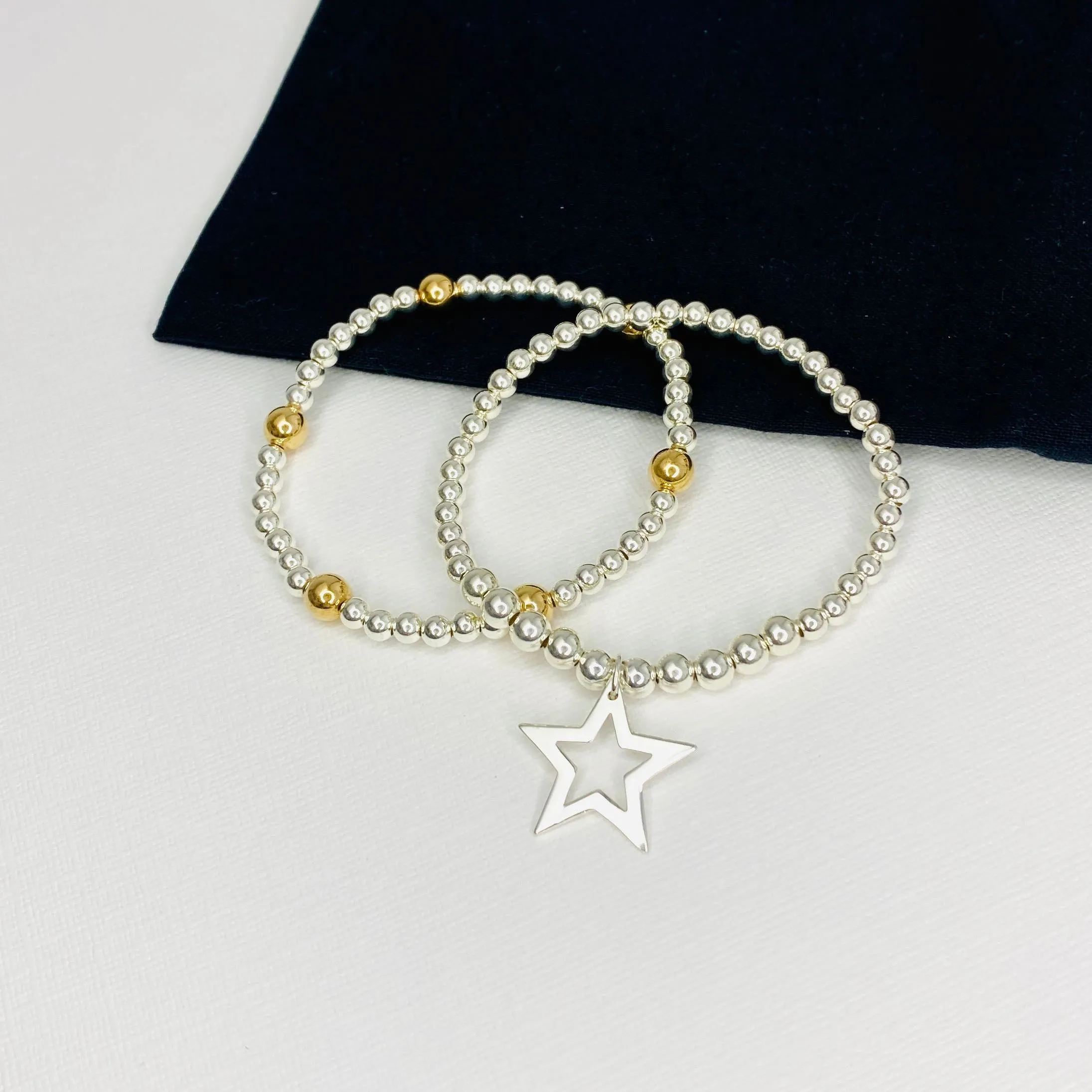 STELLAR | Silver Star Bracelet Stacking Set with Silver and Gold Bracelet