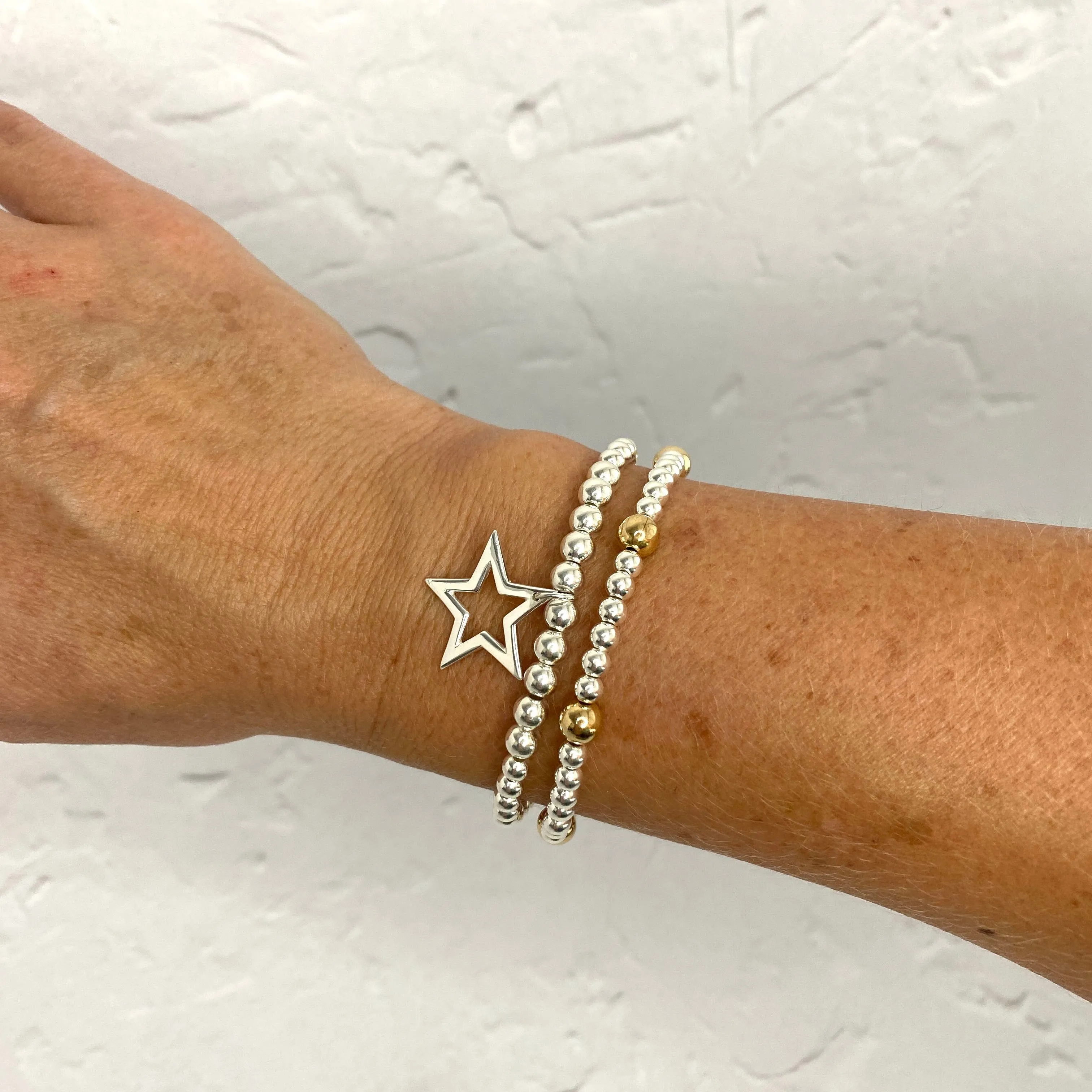 STELLAR | Silver Star Bracelet Stacking Set with Silver and Gold Bracelet