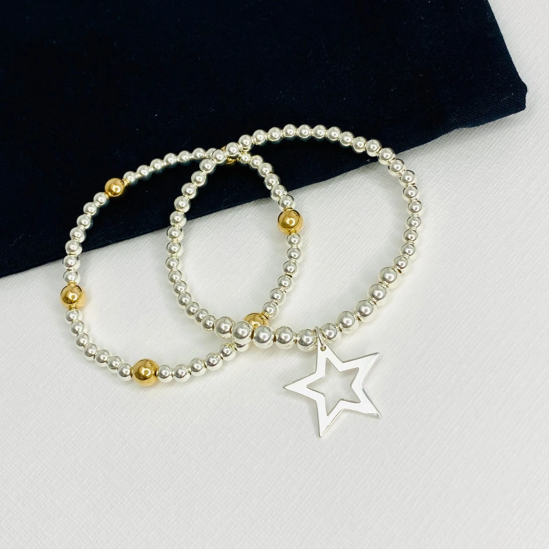 STELLAR | Silver Star Bracelet Stacking Set with Silver and Gold Bracelet