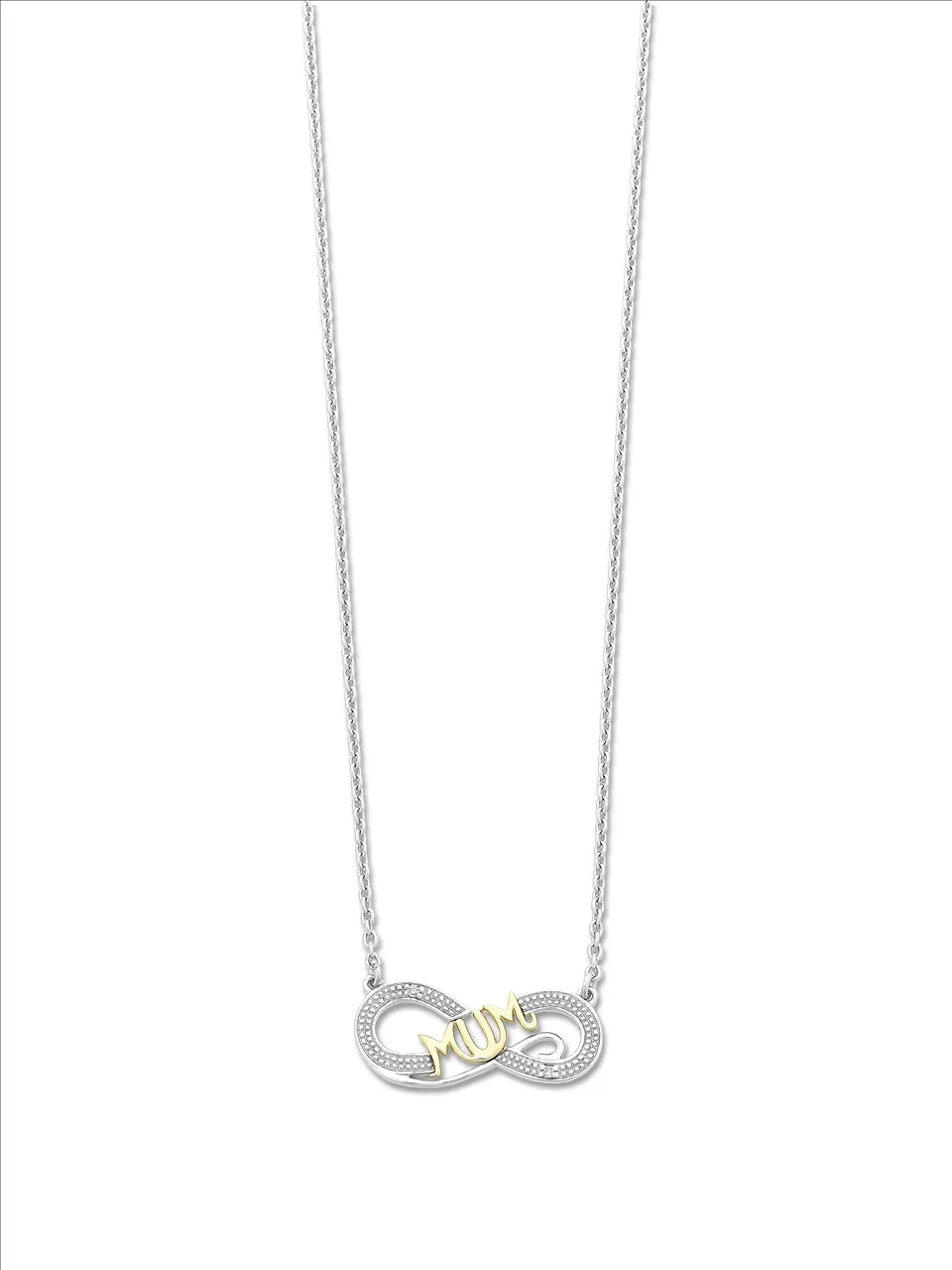 Sterling Silver Diamond Infinity Symbol with 9ct Yellow Gold MUM feature Necklace M2942
