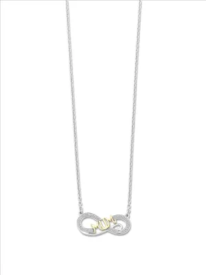 Sterling Silver Diamond Infinity Symbol with 9ct Yellow Gold MUM feature Necklace M2942