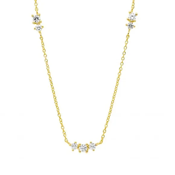Sterling Silver Gold Plated Necklace with Cubic Zirconia on 40cm Chain   Extender P878G