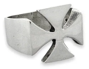 Sterling Silver Iron Maltese Cross Men's Ring