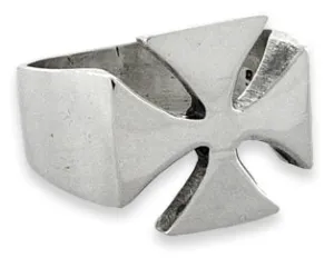 Sterling Silver Iron Maltese Cross Men's Ring