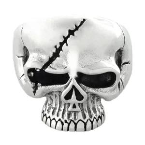 Sterling Silver Pirate Scarred Design Skull Ring