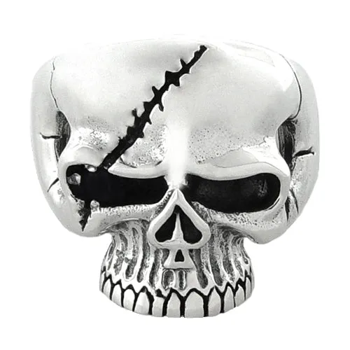 Sterling Silver Pirate Scarred Design Skull Ring