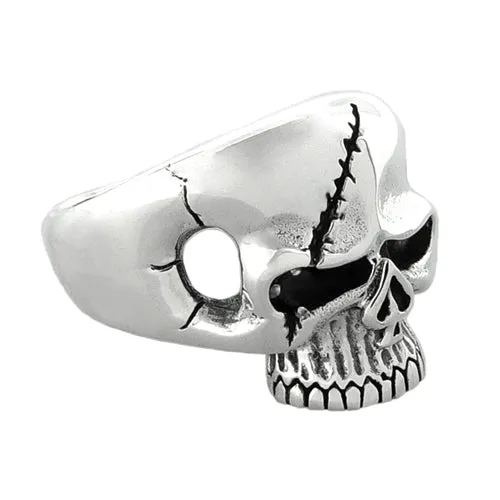 Sterling Silver Pirate Scarred Design Skull Ring