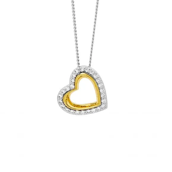 Sterling Silver With Gold Plating Open Heart Cubic Zirconia Pendant P855G