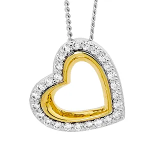 Sterling Silver With Gold Plating Open Heart Cubic Zirconia Pendant P855G