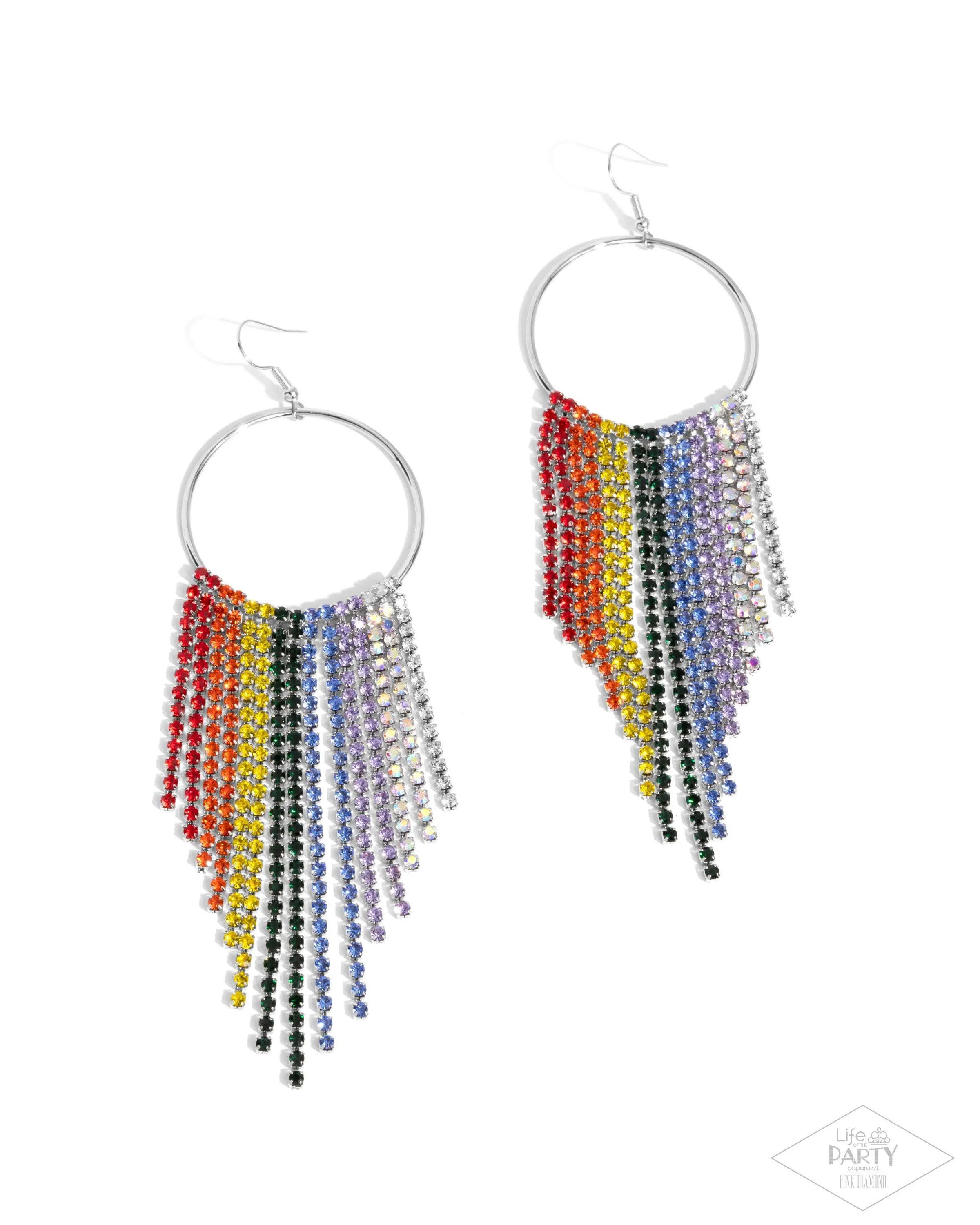 Streamlined Shimmer - Multi - Rainbow Rhinestone Paparazzi Fishhook Earrings - Pink Diamond Exclusive