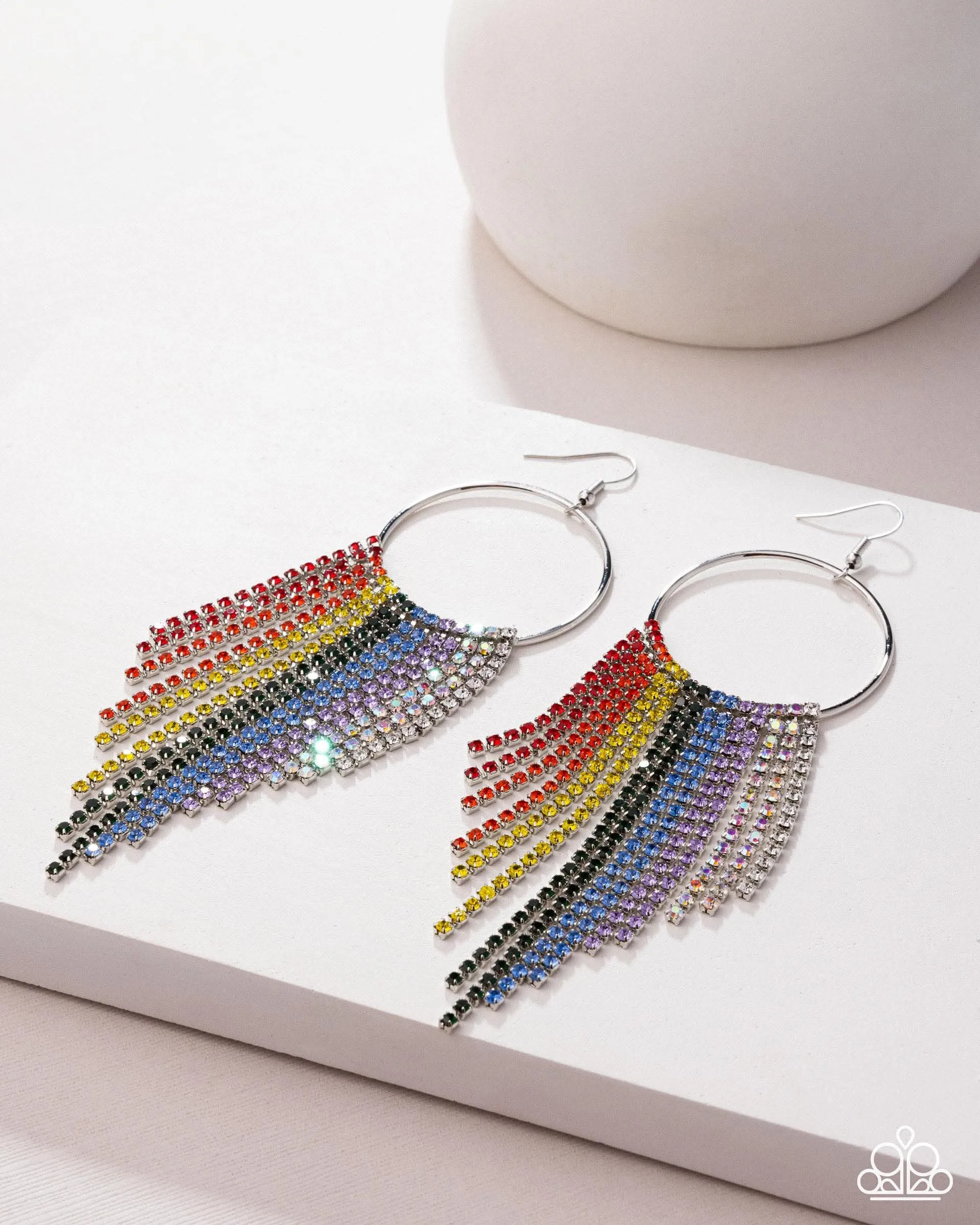 Streamlined Shimmer - Multi - Rainbow Rhinestone Paparazzi Fishhook Earrings - Pink Diamond Exclusive