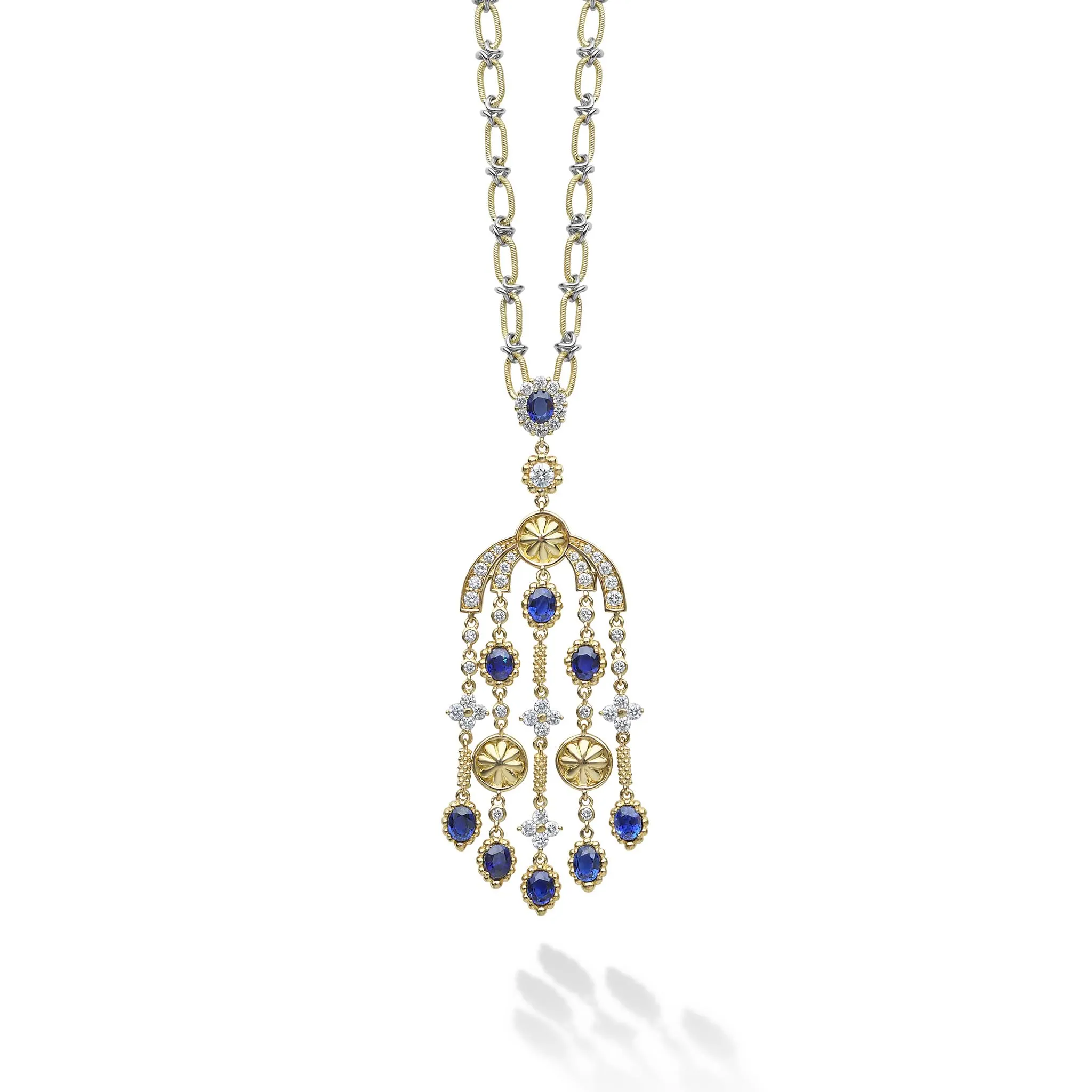 Studio 18K Gold Diamond & Blue Sapphire Chandelier Pendant Necklace