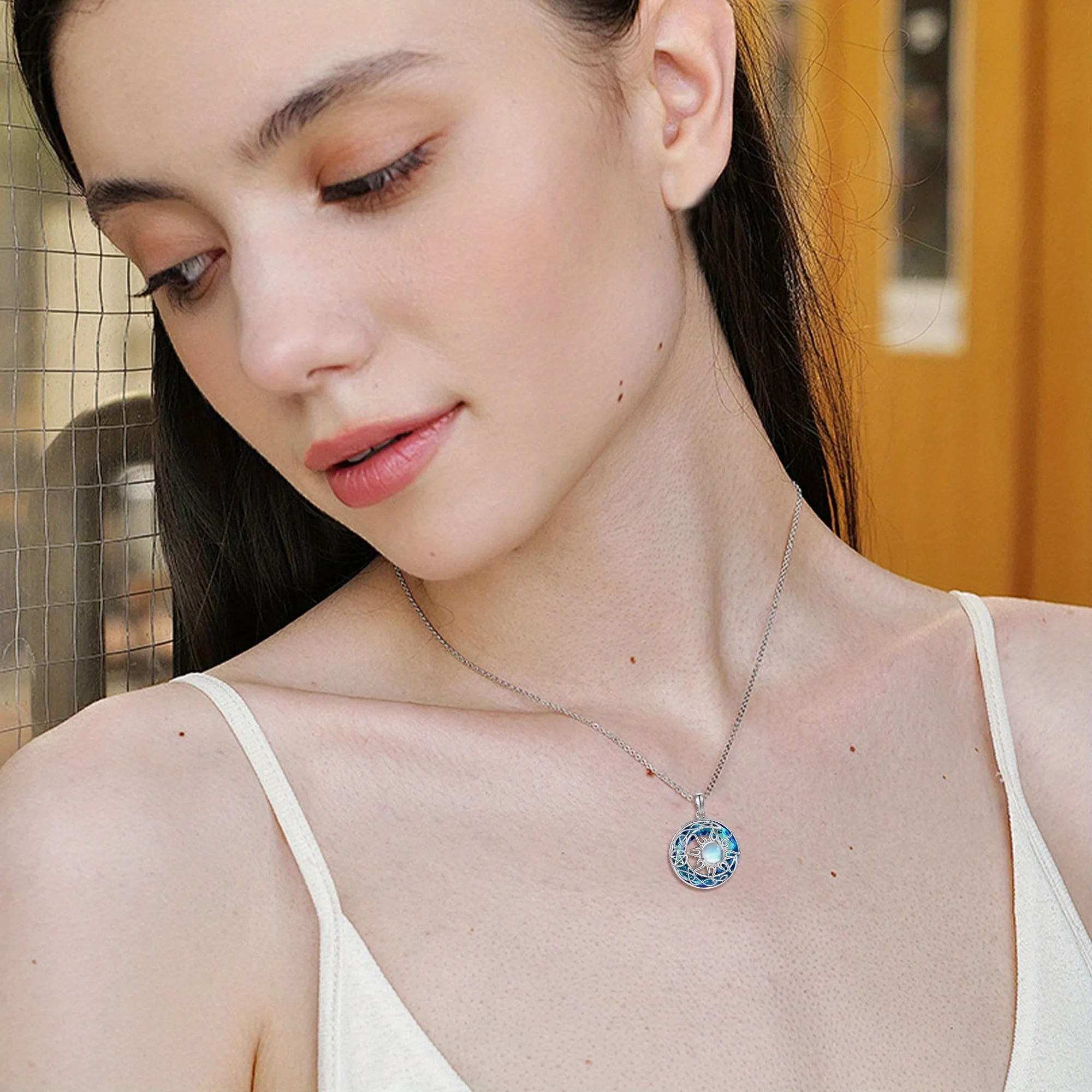 Sun Moon Necklace 925 Sterling Silver Pendant Sun Moon Jewelry Gift Women