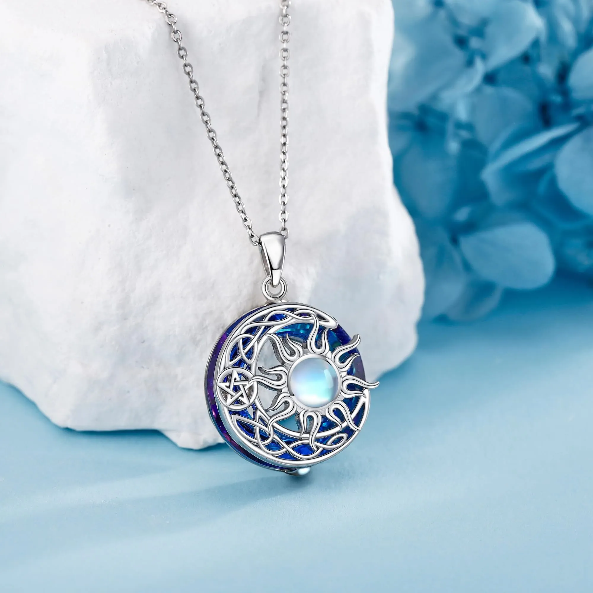 Sun Moon Necklace 925 Sterling Silver Pendant Sun Moon Jewelry Gift Women