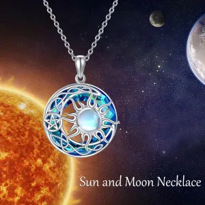 Sun Moon Necklace 925 Sterling Silver Pendant Sun Moon Jewelry Gift Women