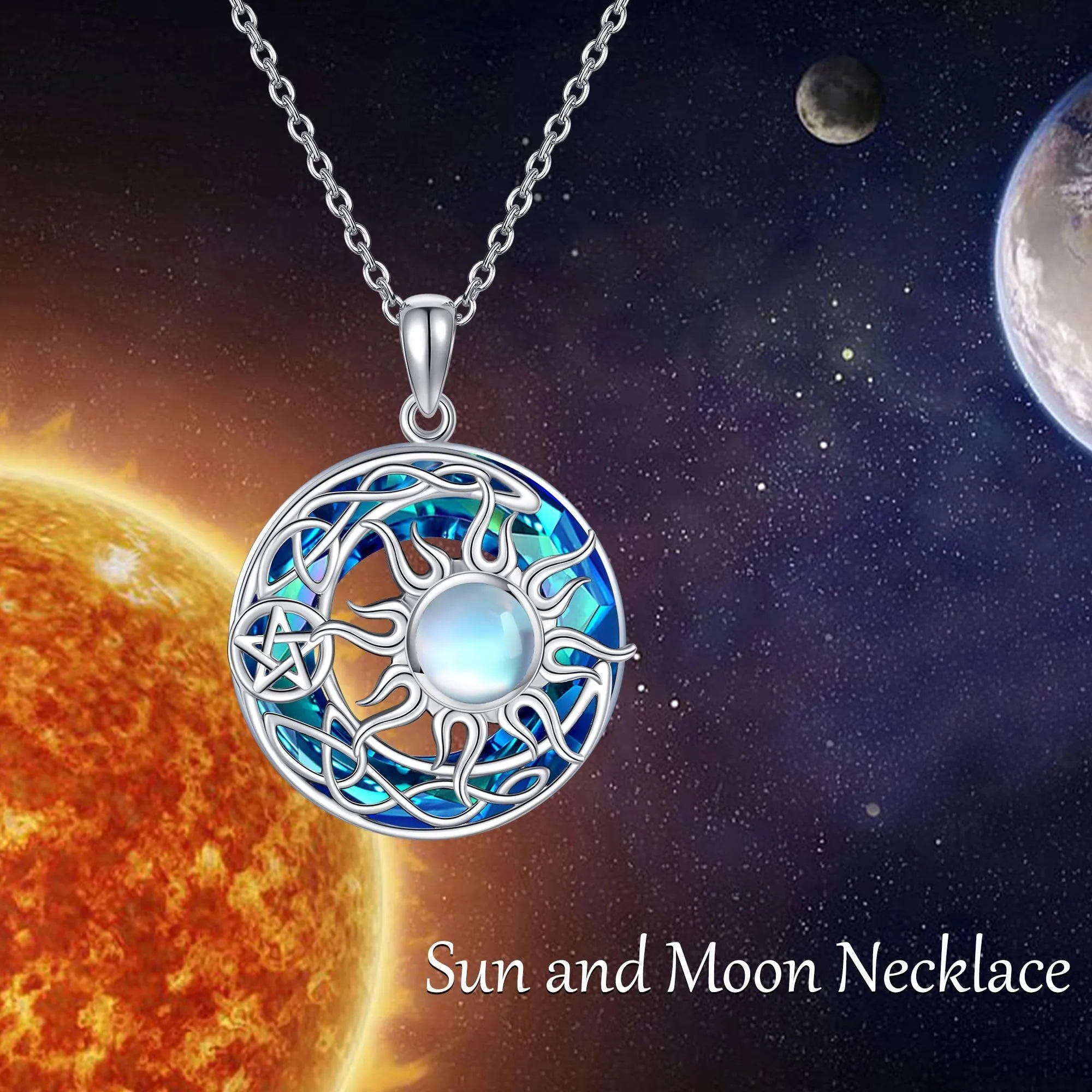 Sun Moon Necklace 925 Sterling Silver Pendant Sun Moon Jewelry Gift Women
