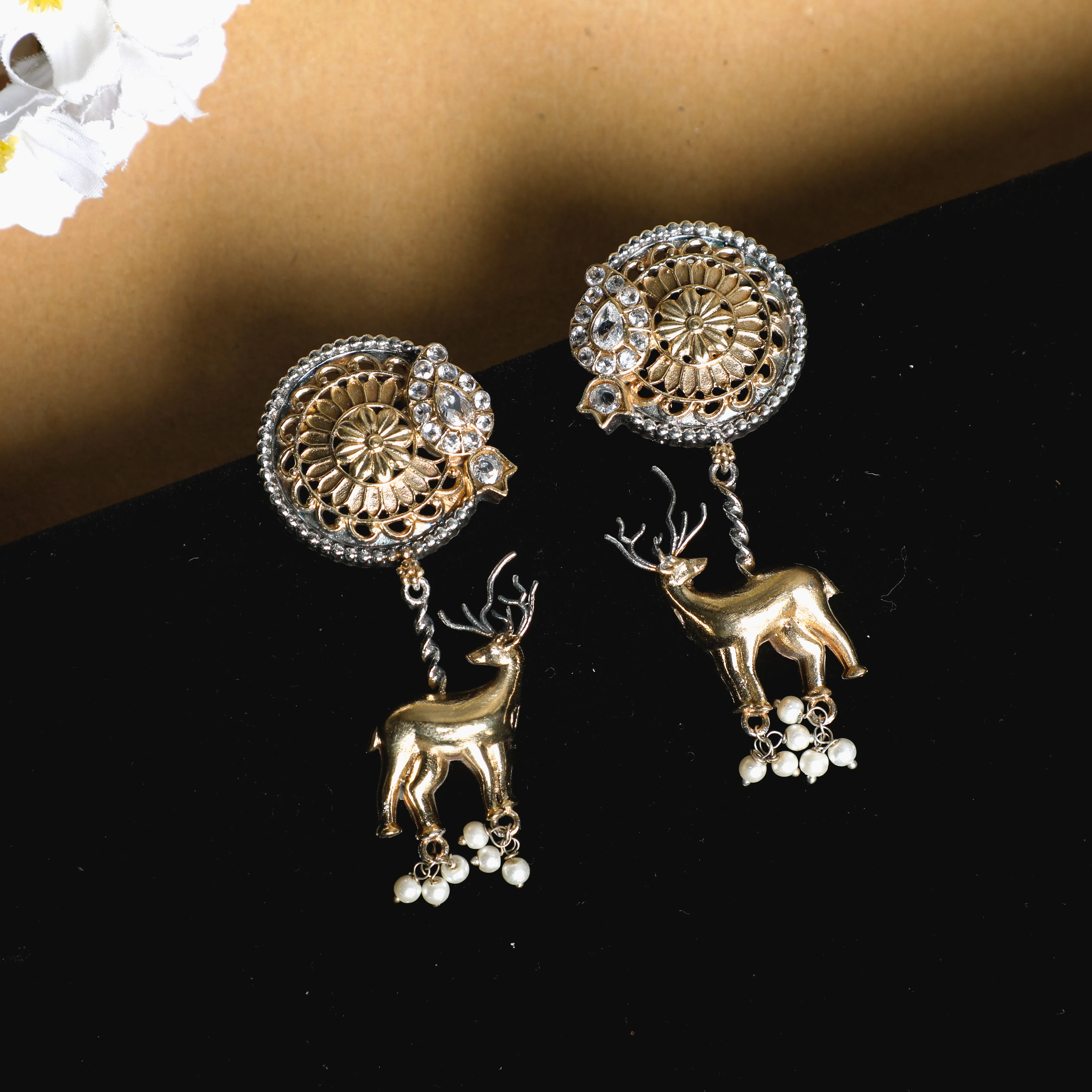 Sunehri Hiran Drop Earrings